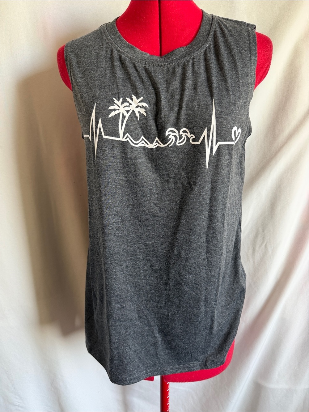 Women's Charcoal Gray Palm Wave Muscle Tee